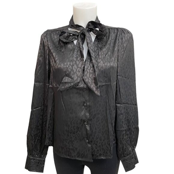 SIX FIFTY CLOTHING Black Neck Tie blousy sateen Freya Top‎ size Small New! - Picture 2 of 9